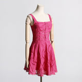 Women Dresses Summer Strap Lace Embroidery Hollow Dress (Qymy0409)