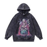 Men Hoodie Retro Cartoon Printing plus Velvet Distressed Loose Couple Hooded Sweater