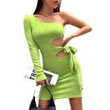 Women Dress Hollow Sheath Sleeveless Short Skirt Long Sleeve Dress