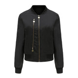 Women's Trench Coat Spring and Autumn Bomber Jacket Women's Zipper Decorations Rib-Knit Cuff Quilted Women's Jacket