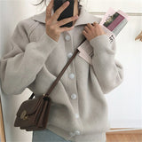 Women Knitted Cardigan Autumn Winter Retro Baggy Coat