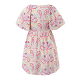 Women Dresses Summer Puff Sleeve V-neck Dress (Xds0414)