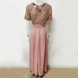 Women Evening Gown Sexy Chiffon Stitching Sequins Dress