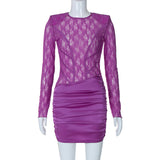 Women Dresses Winter Sexy Lace Backless Long Sleeves Sheath Dress