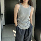 Women Knitted Two-Piece Set Spring Loose Sweater round Neck Vest Blouse Ab29