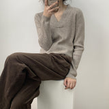 Women Winter Knitted Sweater Spring and Autumn V-neck Long-Sleeve Knitwear Sweater 8t8118