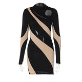 Women Dresses Spring Hollow round Neck Long Sleeve Slim Fit Dress
