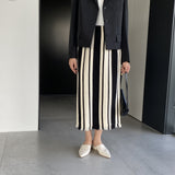 Women Knitted Skirt Fall Winter Skirt Black and White Stripes Tassel Dress
