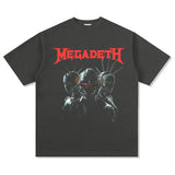 Mens Vintage Rock Band T-Shirt Megadeth Vintage Print Short Sleeve Loose T-Shirt
