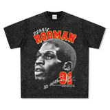 Dennis Rodman Graphic Tee Rodman Printed Short Sleeve T-Shirt Washed Old Top