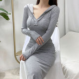 Women Dresses Gray V-neck Casual Dress Long Dress