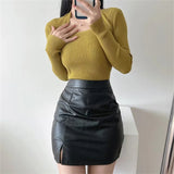 Women Sweater Knitwear off-Shoulder Pullover Slim Bottoming Shirt