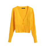 Women Sweater Knitwear V-neck Tight Waist Retro Lantern Sleeve Short Sweater Long-Sleeve Cardigan Sweater Women's Coat