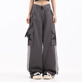 Men Sweatpants Tooling Wide-Leg Straight Trousers Side Stripe Stitching Loose Track Pants