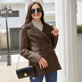 Red Leather Jacket Lapel with Velvet Leather Suede Coat for Women