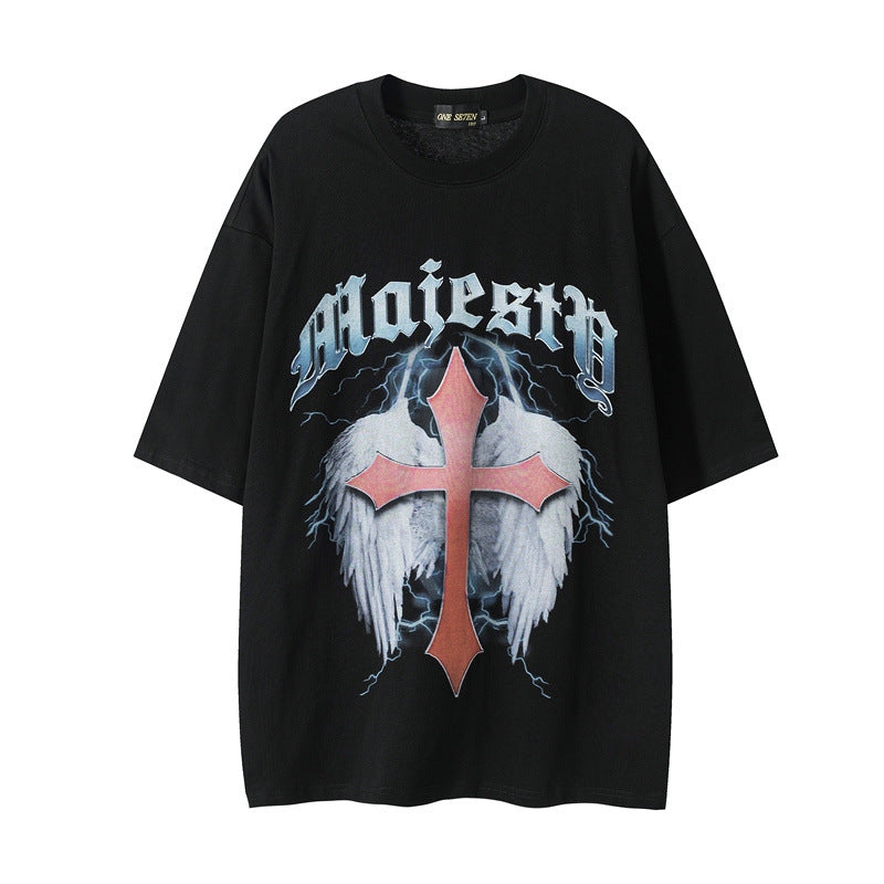 Men T Shirt Gothic Cross Printed Short Sleeve T-shirt