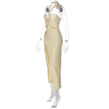 Women Dresse Long Skirt Hollow out Waist Back Slit Dress