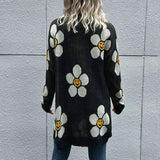 Women Knitted Sweater Autumn and Winter Flower Long Sleeve Sweater Cardigan Mid-Length