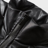 Unisex Winter Cotton Coat Letter Printed Stand-up Collar Cotton-Padded Clothes PU Leather Cotton-Padded Jacket