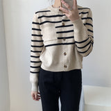 Women Cardigan Sweater round Neck Striped Sweater Coat Loose Single Breasted Cardigan Female 8t6717