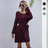 Women Knitted Sweater Loose Long Sweater Dress Female Autumn