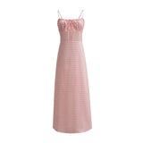 Women Tops Summer Plaid Sling Dress Backless Sexy Midi Dress