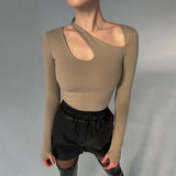 Women Jumpsuit Hollow-out Jumpsuit Sexy Slim Long Sleeve Top
