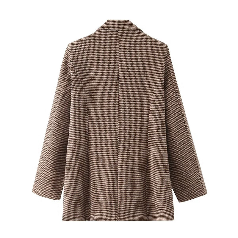 Women Suits Retro Houndstooth Blazer Autumn and Winter Suit