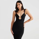 Women Dresses Spring and Summer Sexy V-neck Backless Slit Slim Fit Dress
