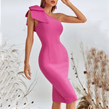 Women Evening Dress Bow Mid-Length Formal Dress Bandage One-Piece Dress