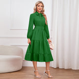 Women Date Dress Stand-up Collar Bowknot Dress Autumn and Winter