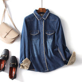 Women Jacket Fall and Winter Lapels Loose Long Sleeve Denim Shirt