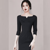 Women Maxi Dress Autumn V-neck Sexy Fishtail Sheath Dress