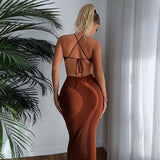Women Dresses Spring/Summer Backless Sheath Dress (Bla0420)
