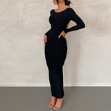 Women Dresse Long Sleeve Sexy Backless Dress