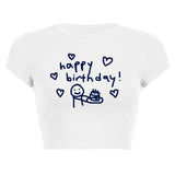 Women T-shirt Simple Printed T-shirt Midriff-Baring Top