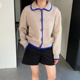 Women Cardigan Sweater Winter Cardigan Lapel Loose Button Sweater X3057