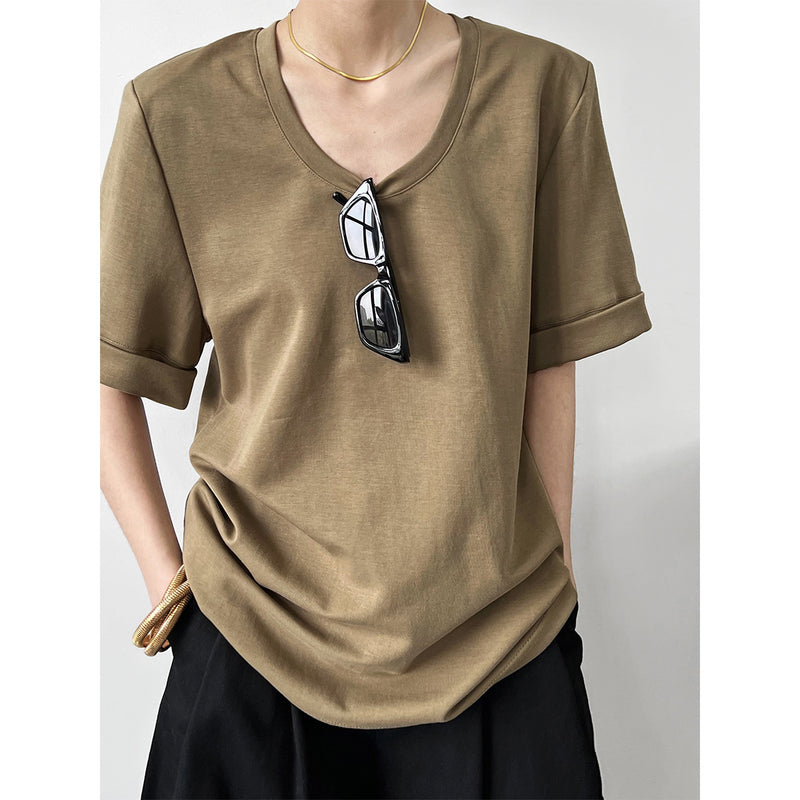 Women T Shirt U Collar Short Sleeve T-shirt Loose Sleeve T-shirt