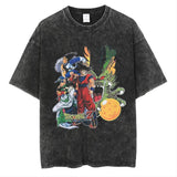 Anime cartoon dragon ball vintage wash print short sleeve t-shirt