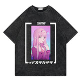 Washed retro T-shirt street print graphic casual cotton summer short sleeves