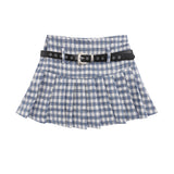 Women Skirt Plaid Pleated Skirt with XINGX Belt Waist Casual Skirt Skirt