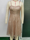 Women Evening Gown Sexy Retro Sequined Suspender Dress