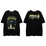 Men T Shirt Floral Print Vintage Retro Couple Short Sleeve T-shirt Men and Women Hip Hop