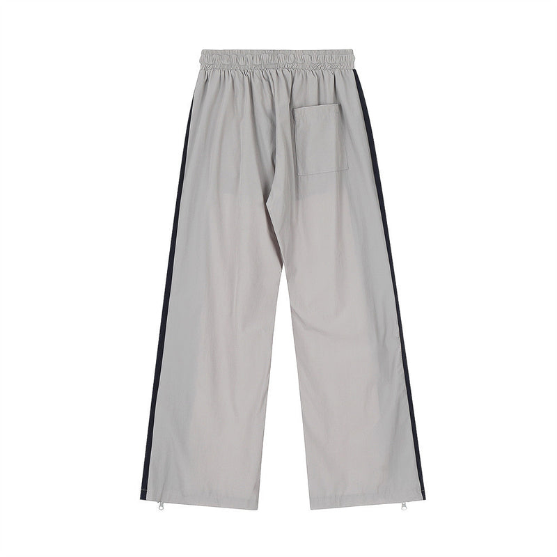 Men Sweatpants Side Zipper Stitching Casual Wide Leg Pants Elastic Waist Straight-Leg Trousers