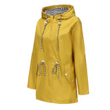 Women's Trench Coat Long-Sleeved Waterproof Mid-Length Trench Coat Women's Hooded Striped Raincoat
