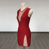 Women Evening Dress Sexy Sexy Sleeveless Grid Evening Dress Bandage One-Piece Dress