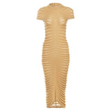 Women Dresses Autumn Short Sleeve Long Skirt Sexy Slim Knit Dress (Bla0420)