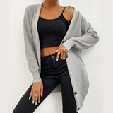 Women Knitted Sweater Autumn Gray Long Sleeves Long Hemlock Sweater