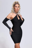 Women Evening Dress Sexy Strapless Long Sleeve Hollow out Gown