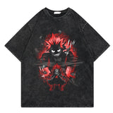 Washed retro T-shirt street print cotton short sleeves